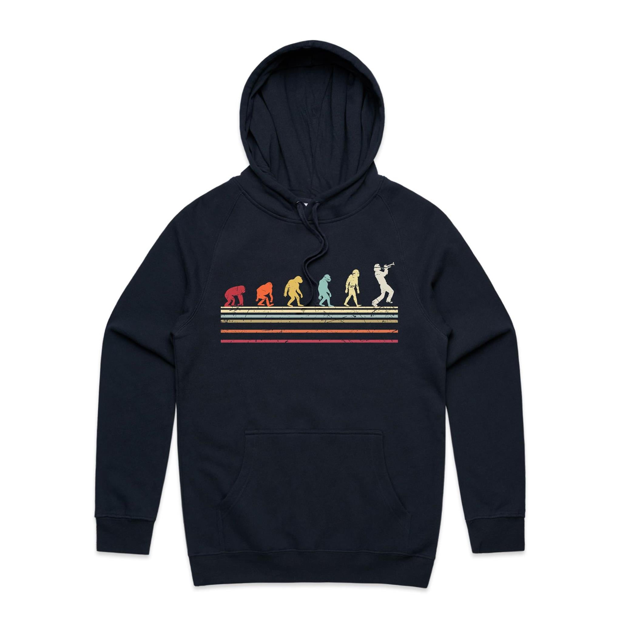 Trumpet Player Evolution - Mens Hoodie Navy Mens Hoodie Music Printed In Australia