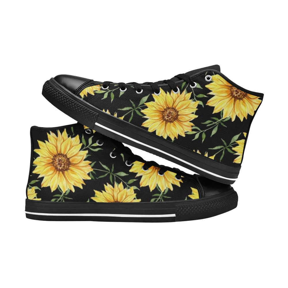 Painted Sunflowers - Kids High Top Canvas Shoes