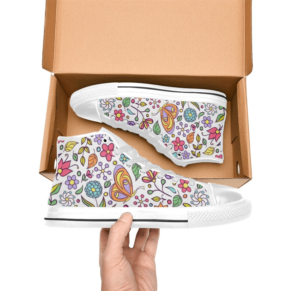 Hippy Butterfly And Flowers - Kids' High Top Canvas Shoes Kids High Top Canvas Shoes Printed Offshore Retro