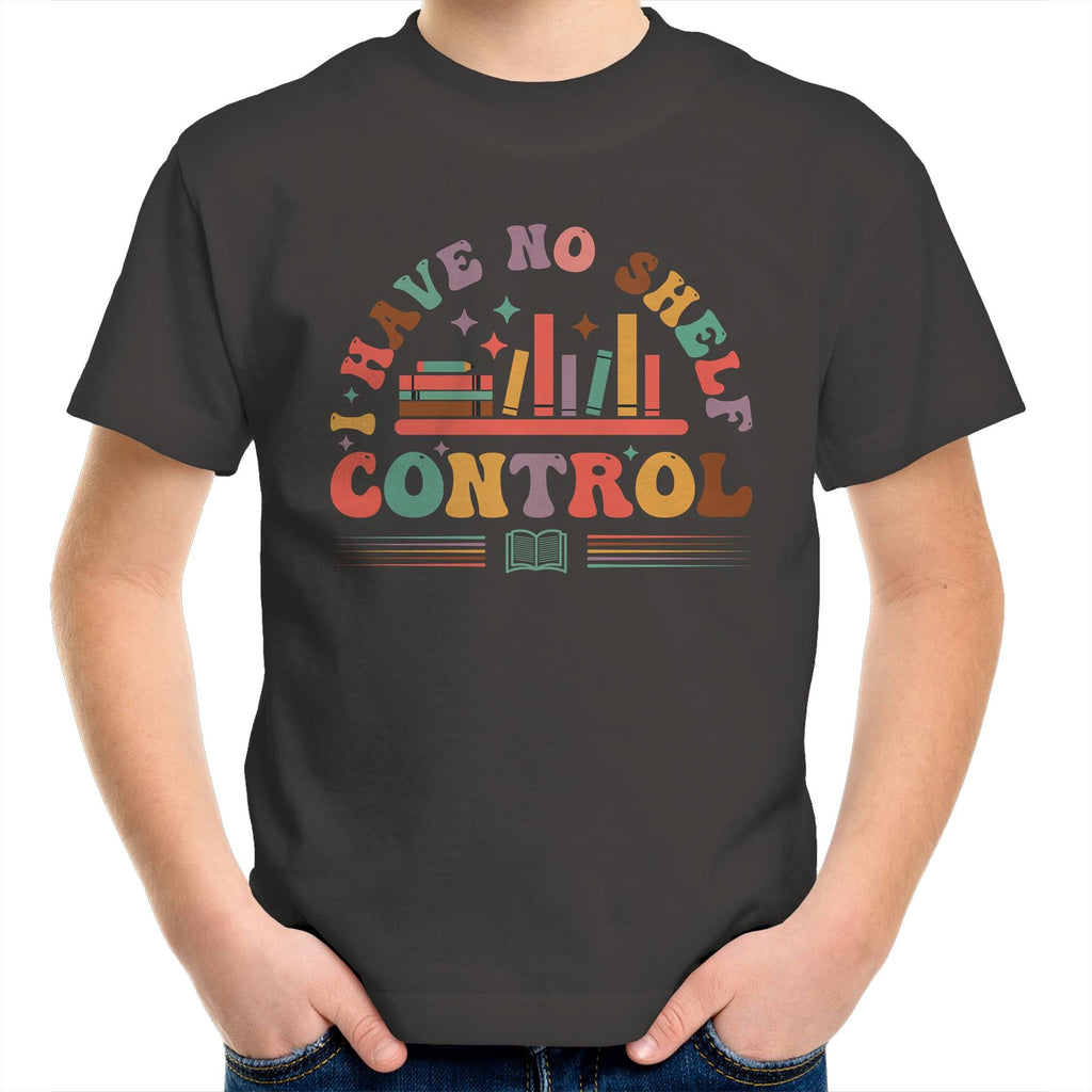 I Have No Shelf Control, Books - Kids Youth T-Shirt Charcoal Kids Youth T-shirt Printed In Australia Reading