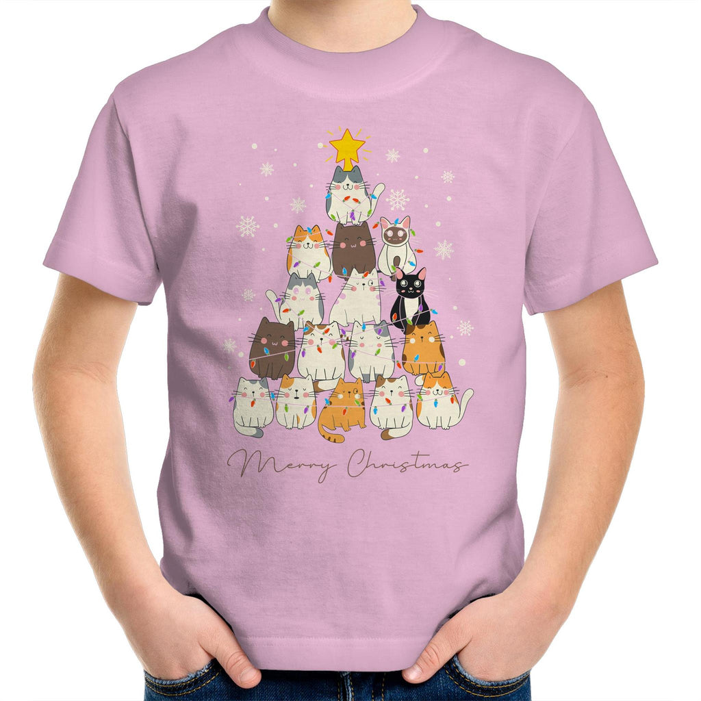 Cats Merry Christmas - Kids Youth T-Shirt Pink Kids Christmas T-shirt Christmas Printed In Australia