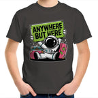 Astronaut, Anywhere But Here - Kids Youth T-Shirt Charcoal Kids Youth T-shirt Printed In Australia Space