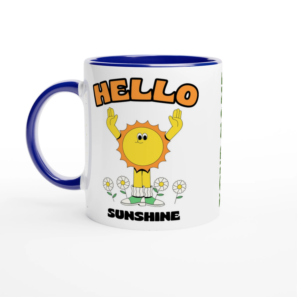 Personalised - Hello Sunshine - White 11oz Ceramic Mug with Colour Inside Ceramic Blue Personalised 11oz Mug customise Globally Fulfilled personalise Retro Summer