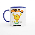 Personalised - Hello Sunshine - White 11oz Ceramic Mug with Colour Inside Ceramic Blue Personalised 11oz Mug customise Globally Fulfilled personalise Retro Summer
