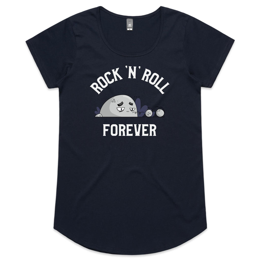 Rock And Roll Forever - Womens Scoop Neck T-Shirt Navy Womens Scoop Neck T-shirt Music Printed In Australia