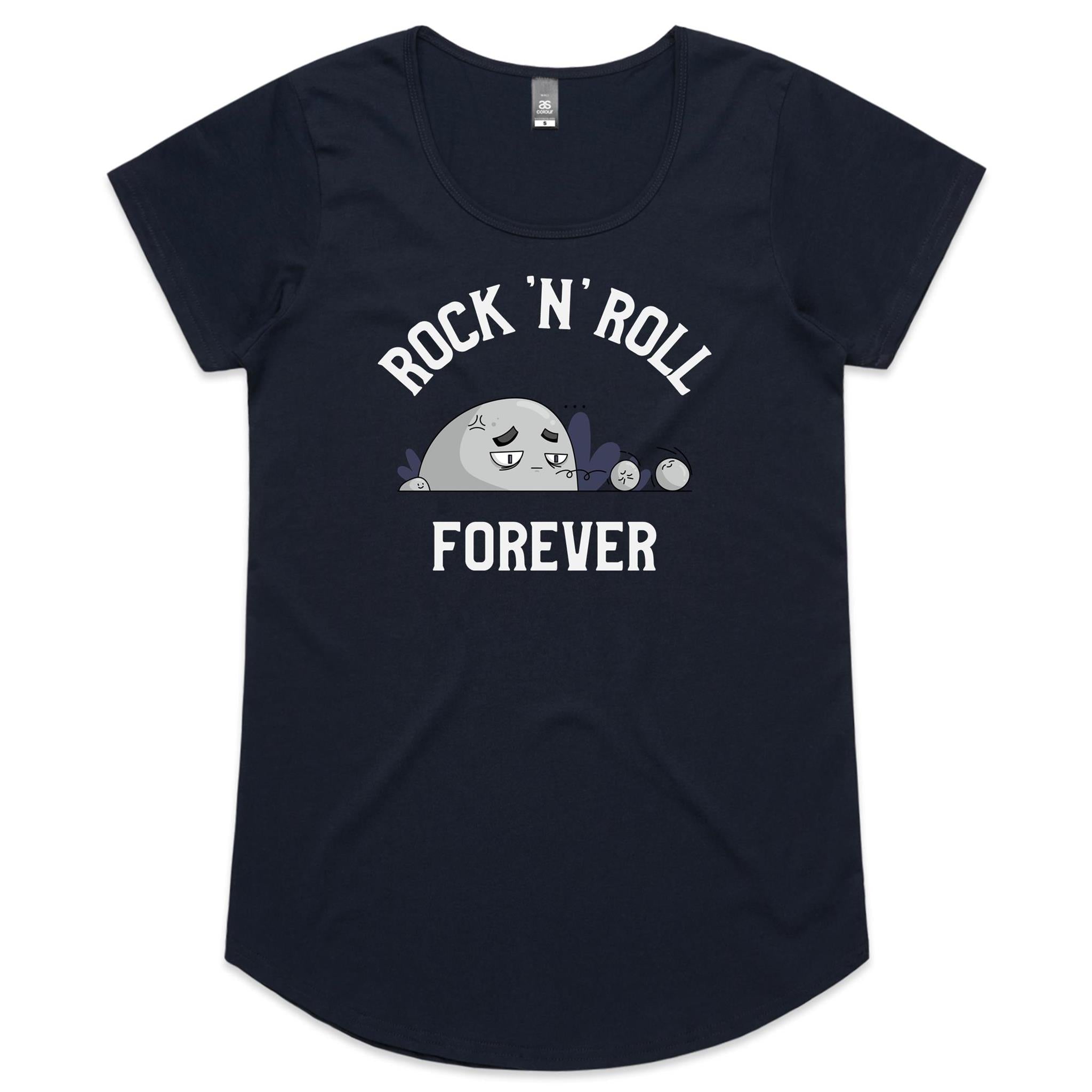 Rock And Roll Forever - Womens Scoop Neck T-Shirt Navy Womens Scoop Neck T-shirt Music Printed In Australia