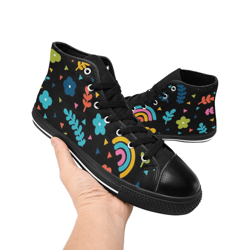 Rainbows And Flowers - Kids' High Top Canvas Shoes Kids High Top Canvas Shoes Plants Printed Offshore