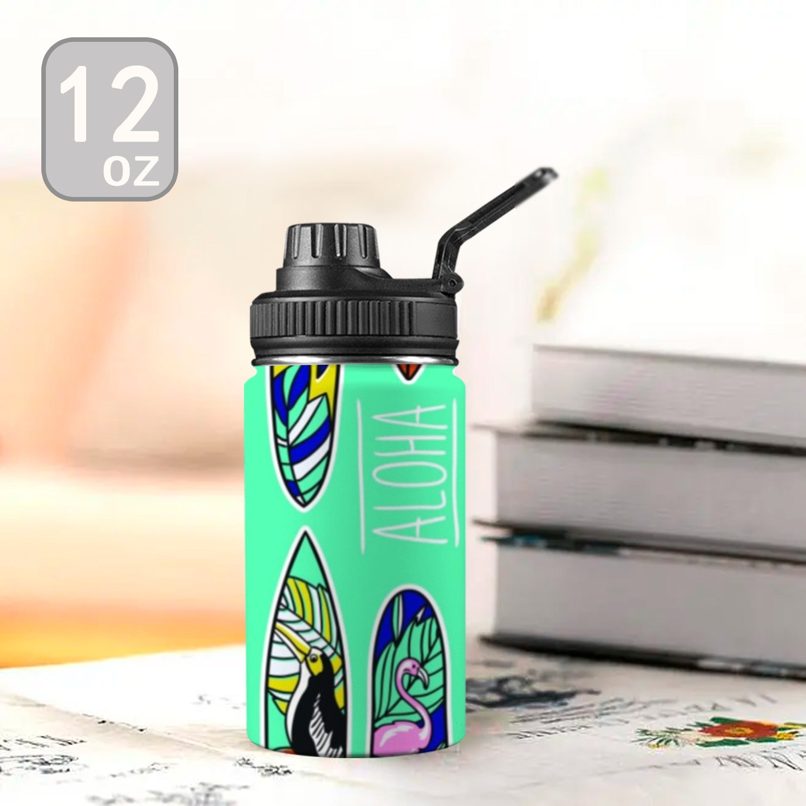 Surfboards Kids Water Bottle with Chug Lid (12 oz) Kids Water Bottle with Chug Lid Printed Offshore Summer Surf