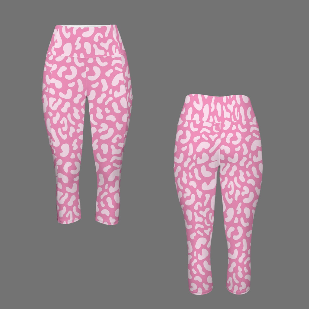 Pink Leopard Women's High Waist Pocket Capri Yoga Leggings Women's High Waist Capri Yoga Leggings animal Printed Offshore