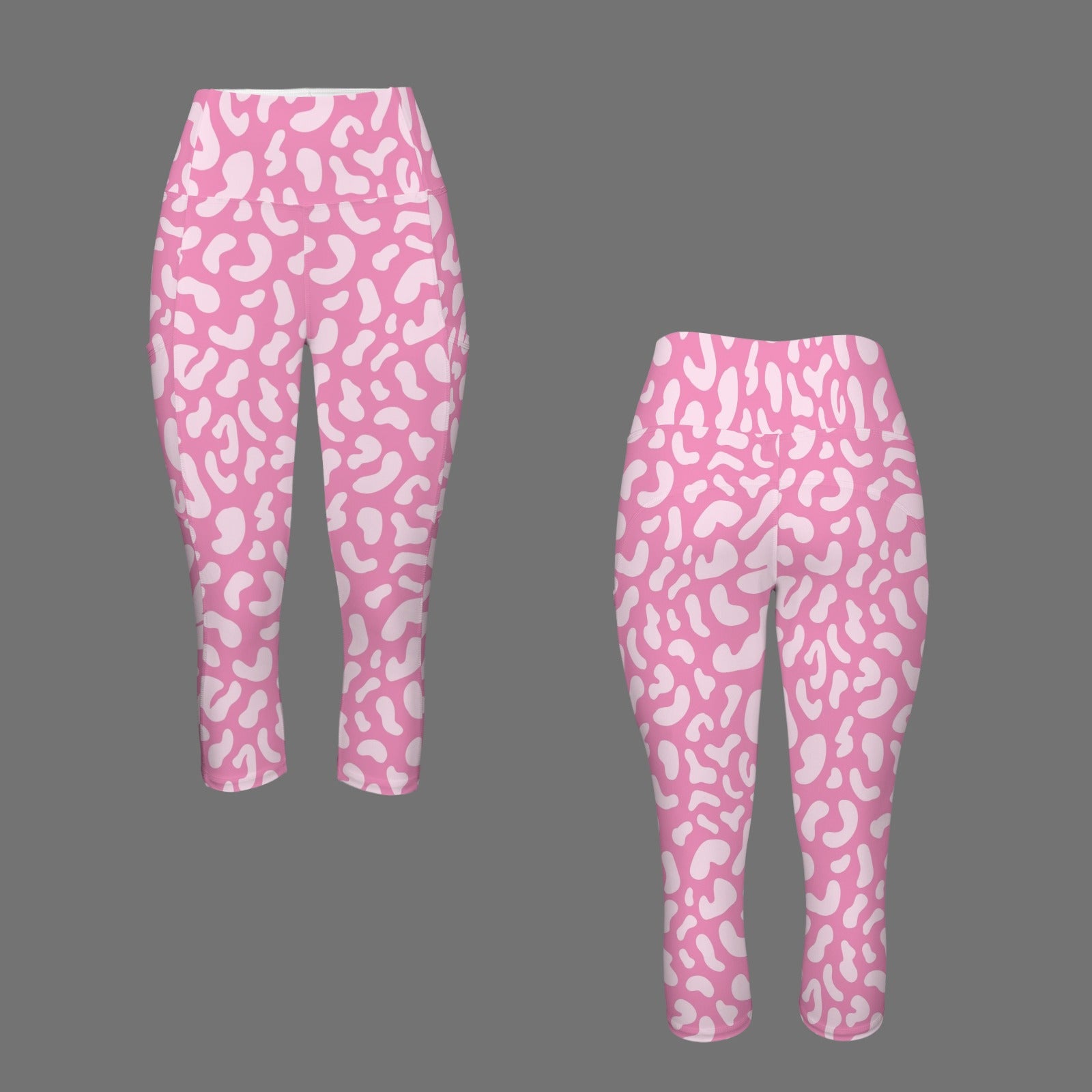 Pink Leopard Women's High Waist Pocket Capri Yoga Leggings Women's High Waist Capri Yoga Leggings animal Printed Offshore