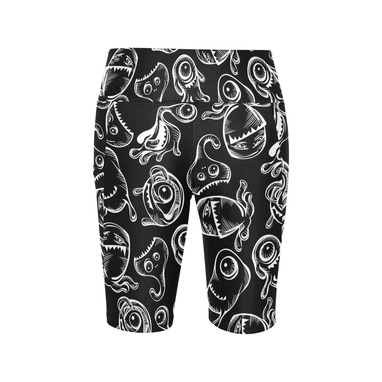 Monsters In Black And White Women's Bike Shorts With Side Pockets Women's Bike Shorts Printed Offshore Sci Fi