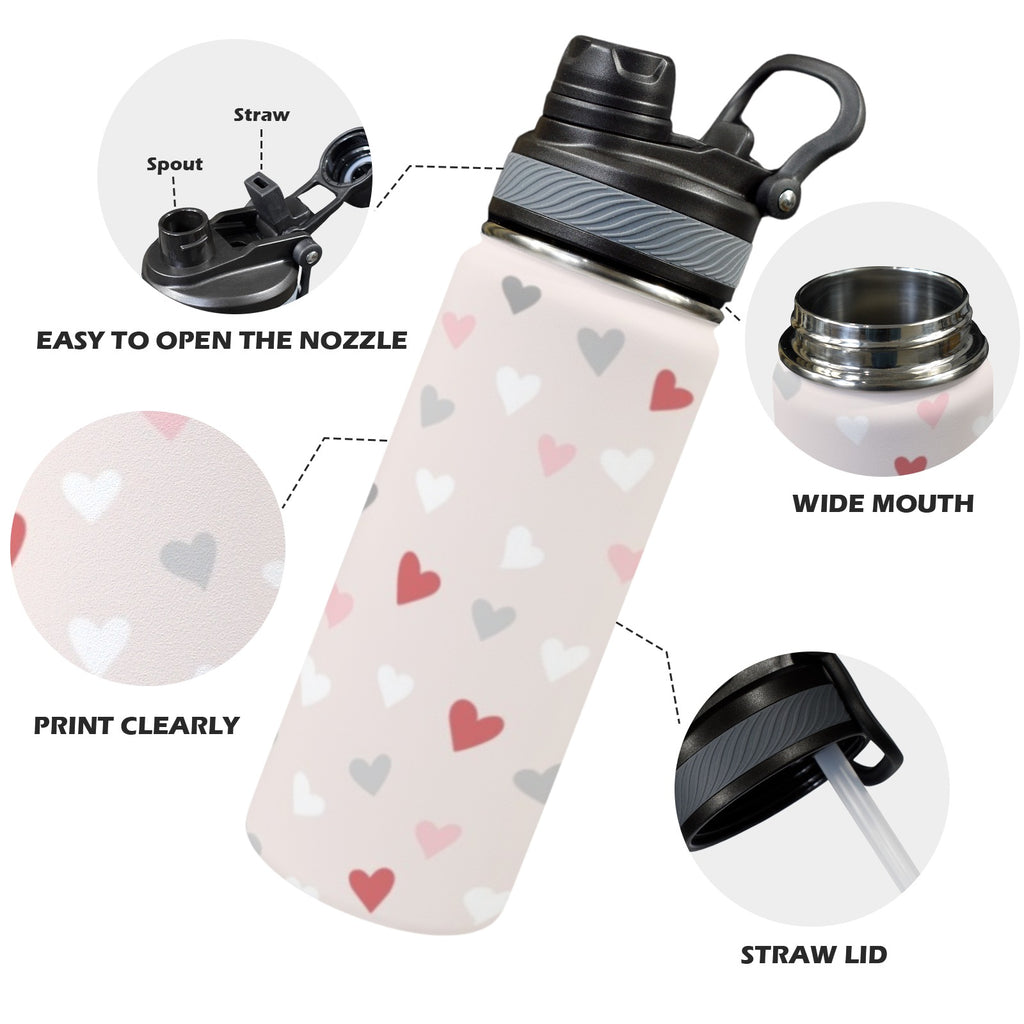 Pretty Hearts - Insulated Water Bottle with Dual-Use Lid (18oz) Insulated Water Bottle with Dual-Use Lid (18oz) Love Printed Offshore