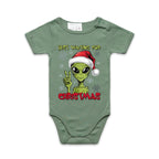 Just Waiting For Christmas - Baby Bodysuit Sage Baby Christmas Bodysuit Christmas Printed In Australia