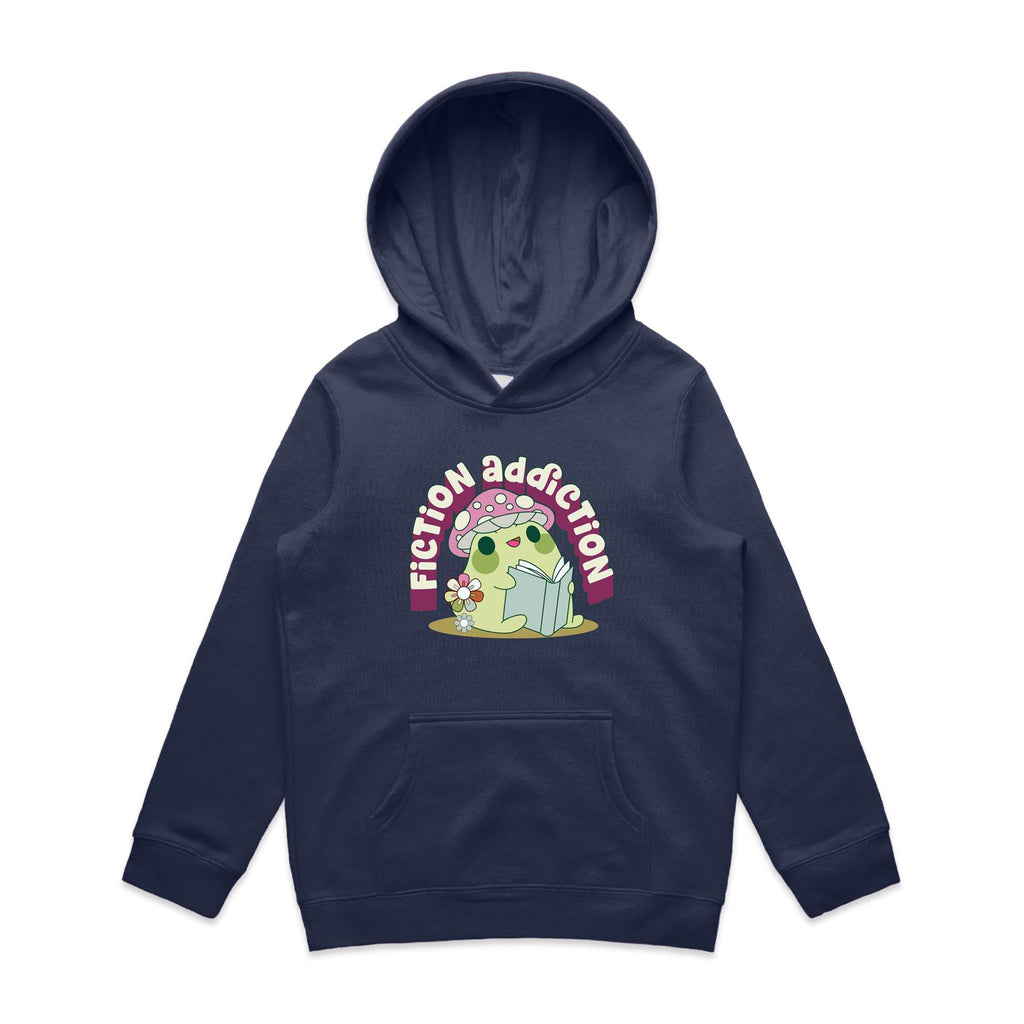 Fiction Addiction - Kids Hoodie Midnight Blue Kids Hoodie Printed In Australia Reading