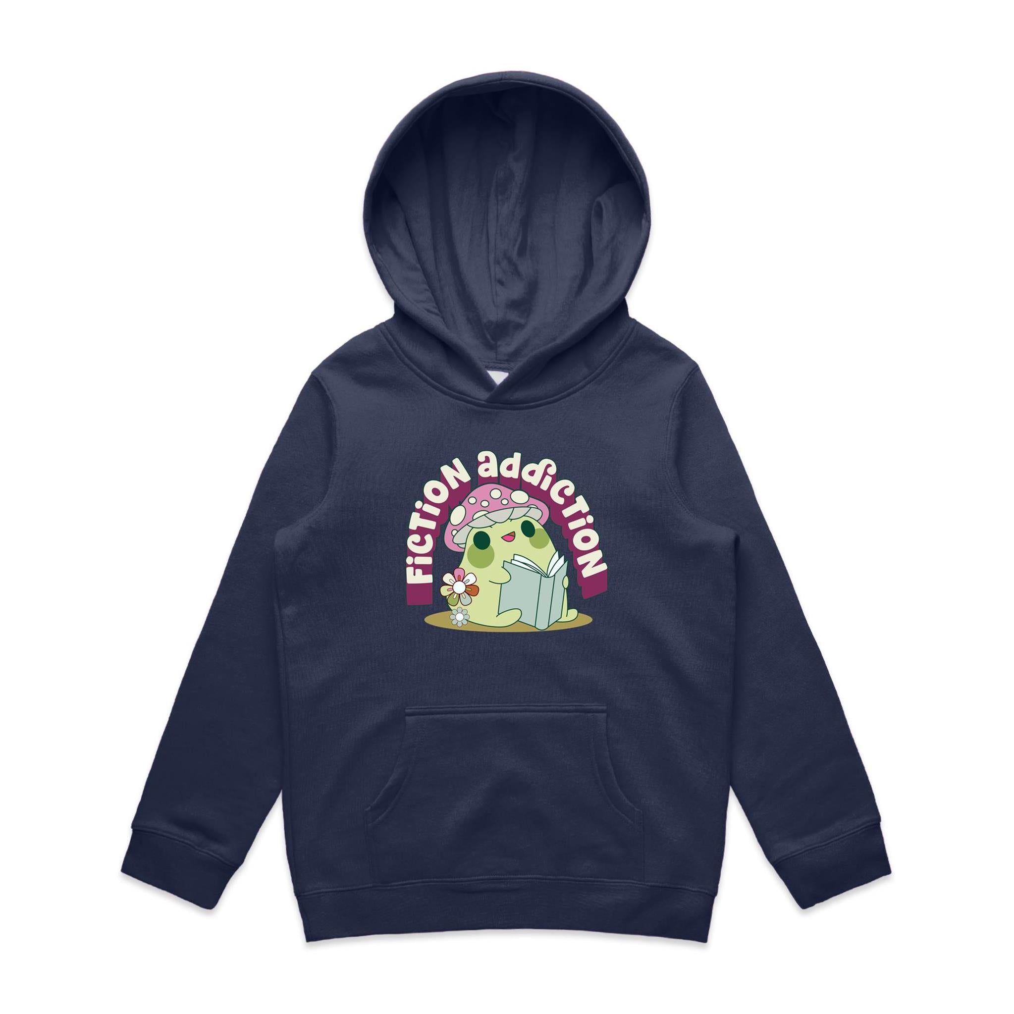 Fiction Addiction - Kids Hoodie Midnight Blue Kids Hoodie Printed In Australia Reading