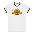 Alien Pizza, UFO - Staple Ringer Tee White Black Ringer T-Shirt Food Printed In Australia Sci Fi