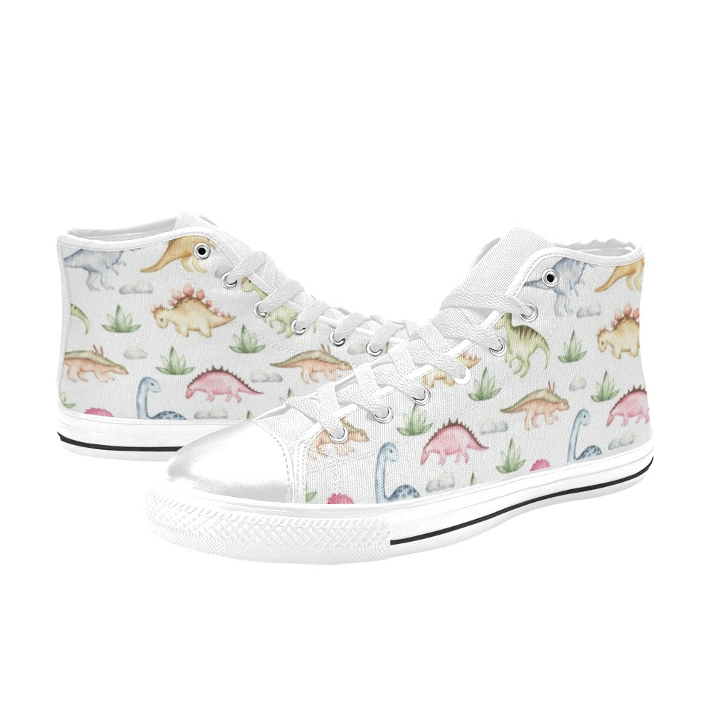 Dinosaur Garden - Kids High Top Canvas Shoes