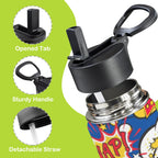 Blue Comic Book 12oz Kids Water Bottle with Straw Lid