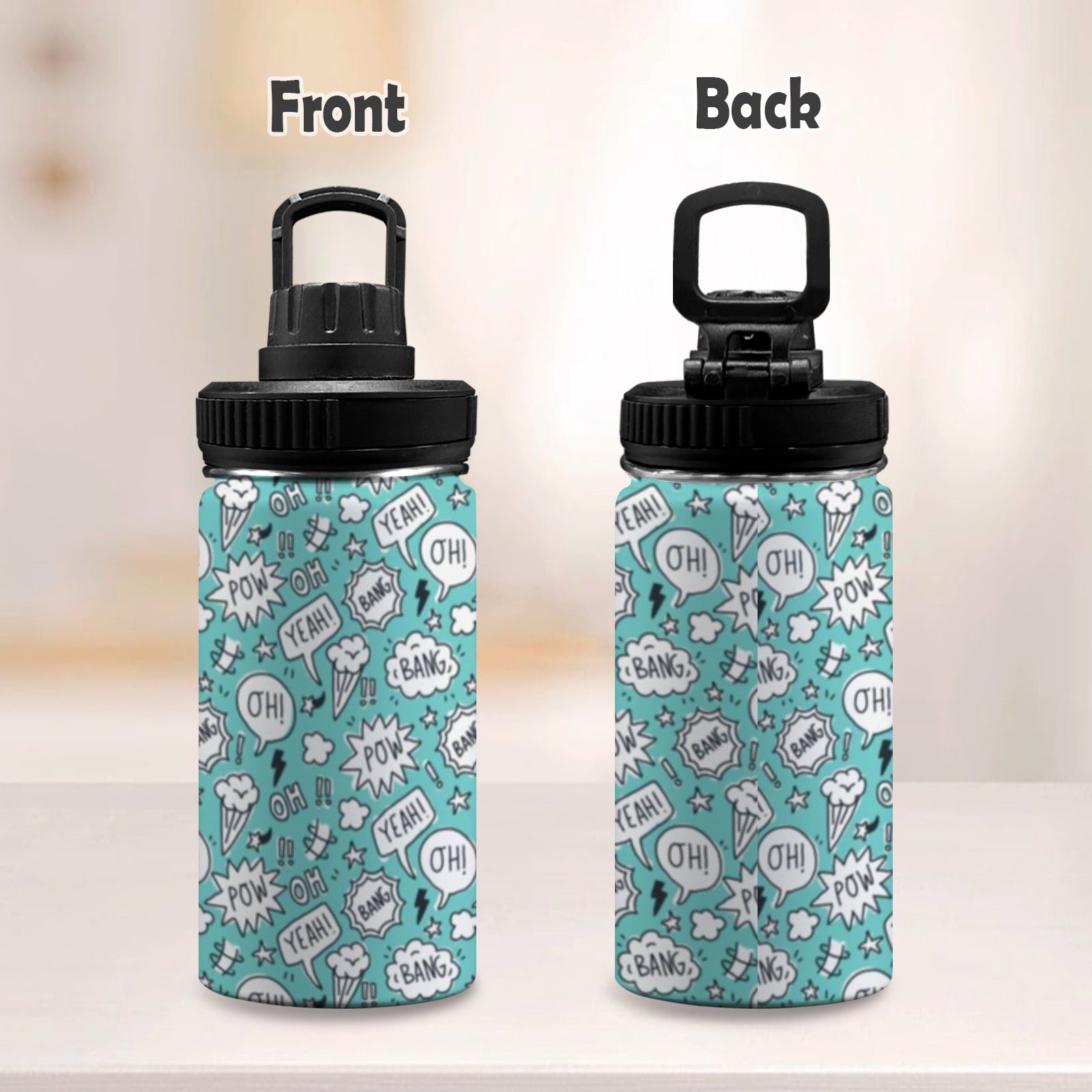 Comic Book Speech Bubbles - Kids Water Bottle with Chug Lid (12 oz) Kids Water Bottle with Chug Lid comic Printed Offshore