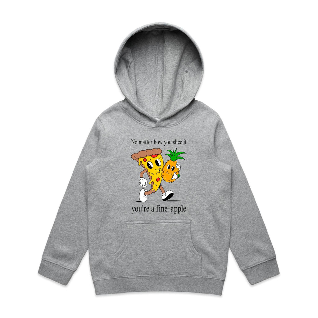 Pineapple Pizza - Kids Hoodie Grey Marle Kids Hoodie Printed In Australia