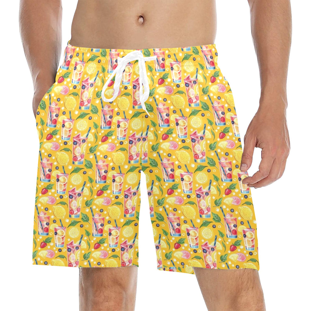 Tropical Fruit Drink Men's Mid-Length Beach Shorts 5XL Men's Mid-Length Beach Shorts Food Printed Offshore