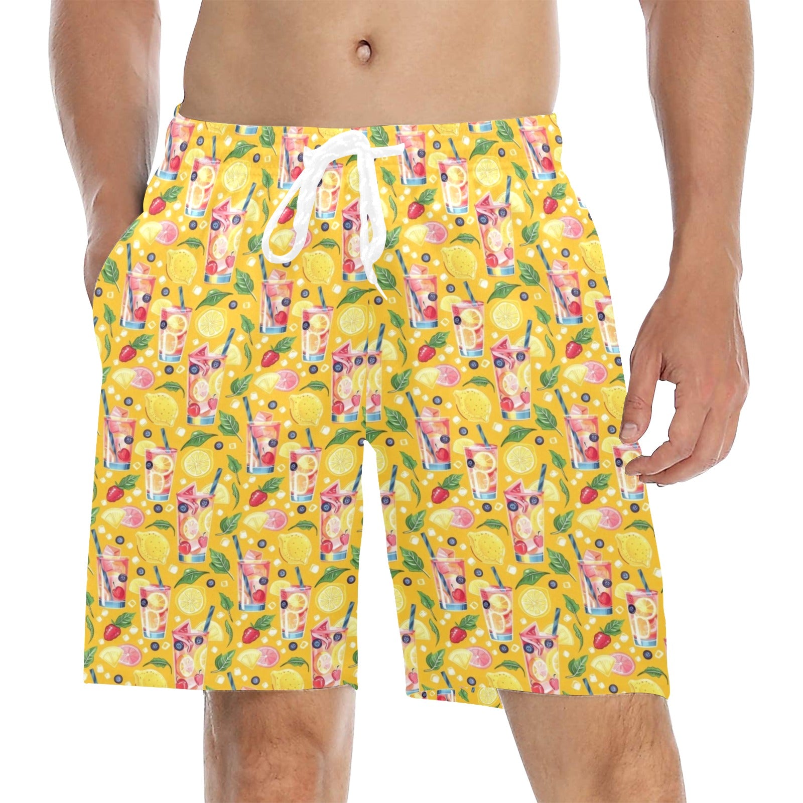 Tropical Fruit Drink Men's Mid-Length Beach Shorts 5XL Men's Mid-Length Beach Shorts Food Printed Offshore