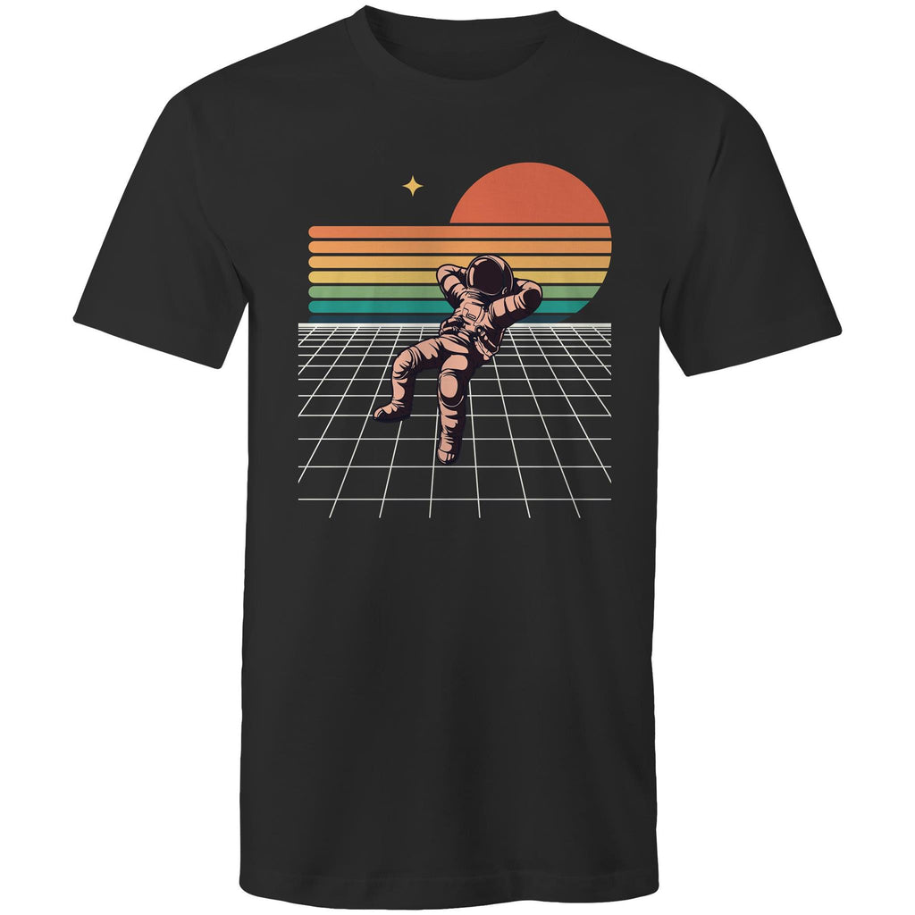 Retro Astronaut - Mens T-Shirt Black Mens T-shirt Printed In Australia Retro Space