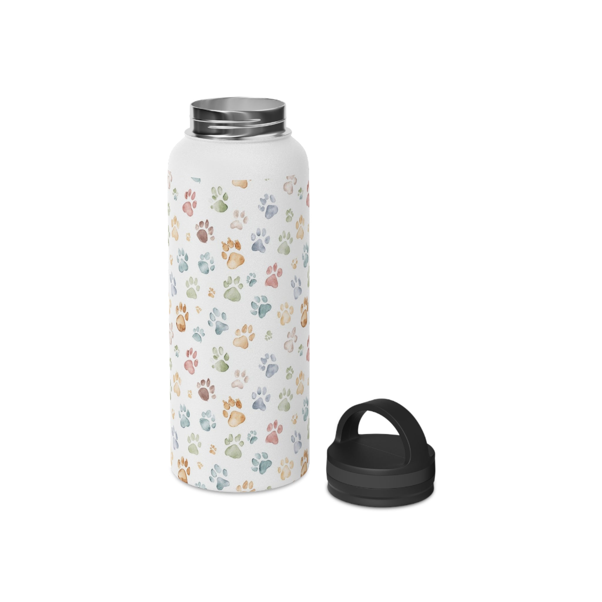 Paw Print Stainless Steel Water Bottle, Handle Lid Stainless Steel Water Bottle With Handle Lid animal Globally Fulfilled