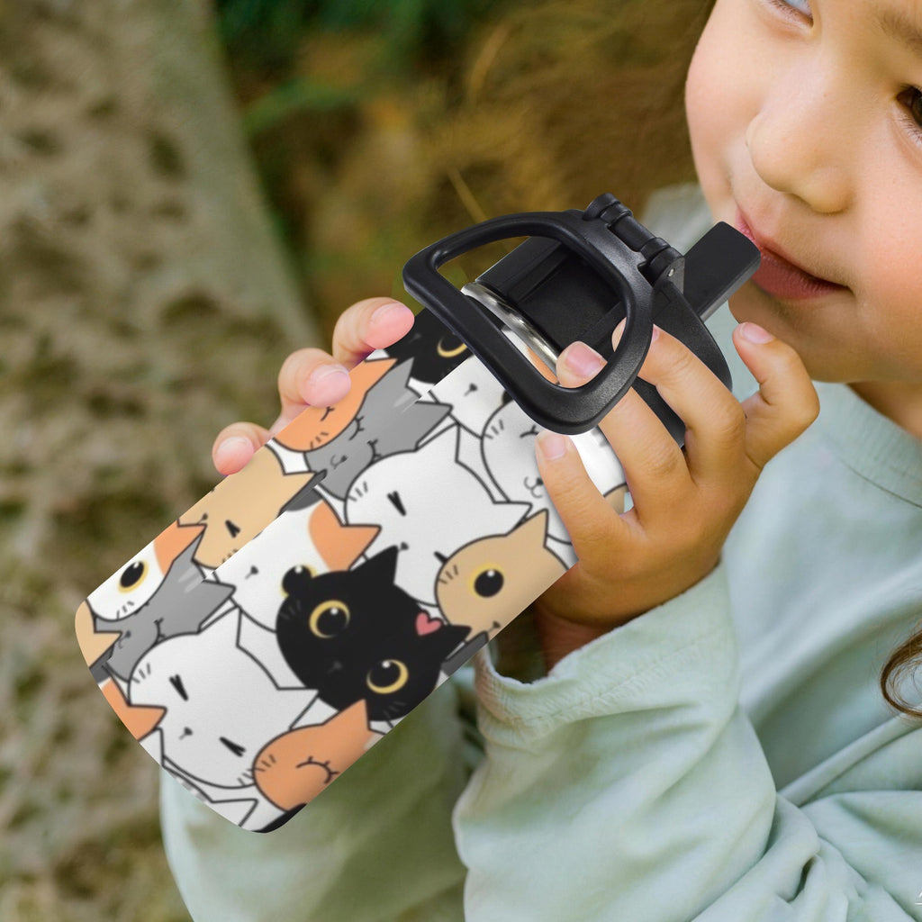 Cute Cartoon Cats 12oz Kids Water Bottle with Straw Lid