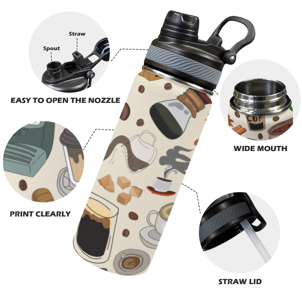 All The Coffee - Insulated Water Bottle with Dual-Use Lid (18oz) Insulated Water Bottle with Dual-Use Lid (18oz) Coffee Printed Offshore
