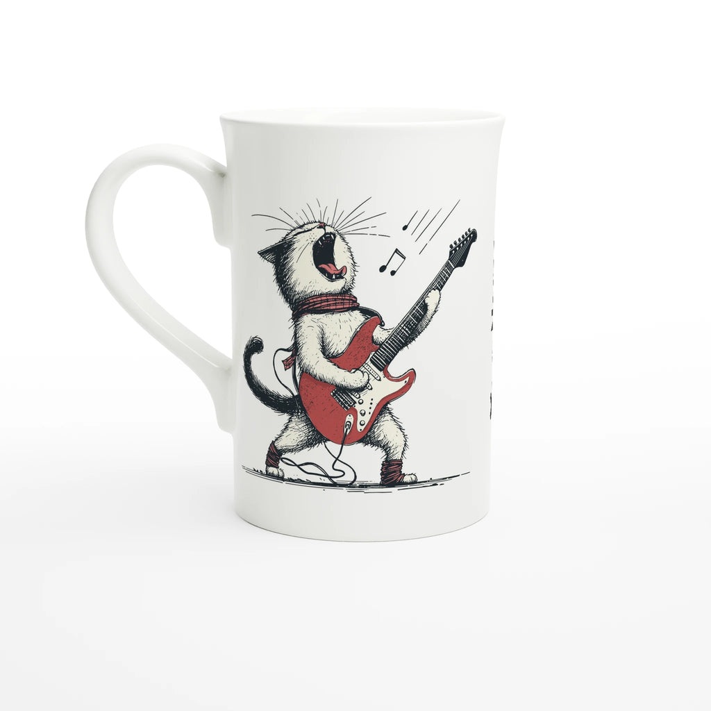 Personalised Cat Playing Guitar White 10oz Porcelain Slim Mug Default Title Personalised Porcelain Mug animal Globally Fulfilled Music