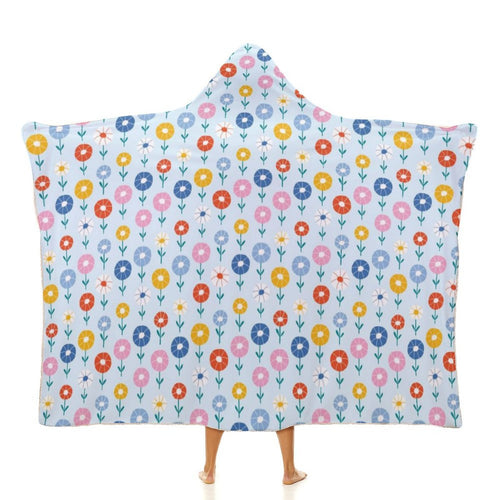 Abstract Cute Flowers Kids Hooded Blanket 100cm x 130cm white 40"×50" Kids Hooded Blanket flower Printed Offshore