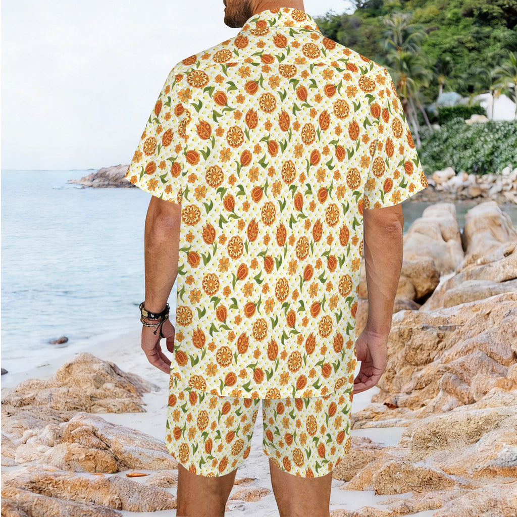 Graphic Floral Men's Hawaiian Shirt & Shorts Set