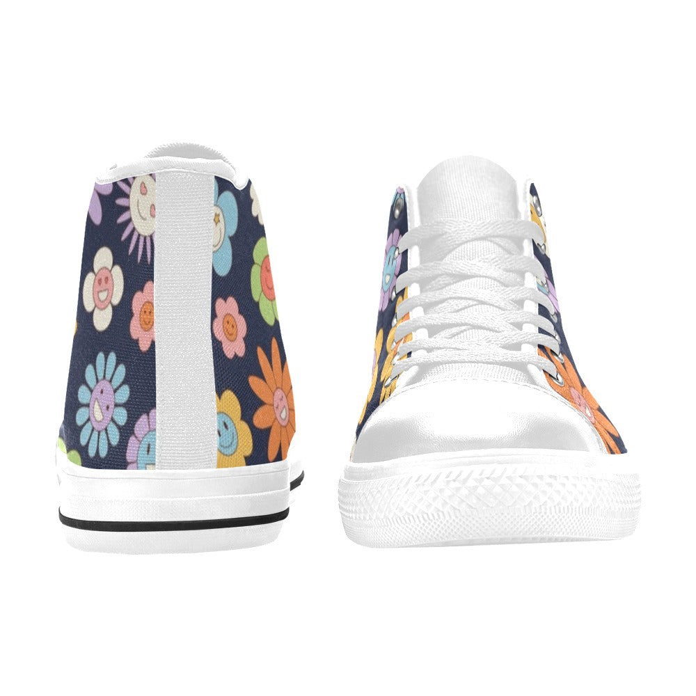 Groovy Flowers Kids High Top Canvas Shoes Kids High Top Canvas Shoes Plants Printed Offshore