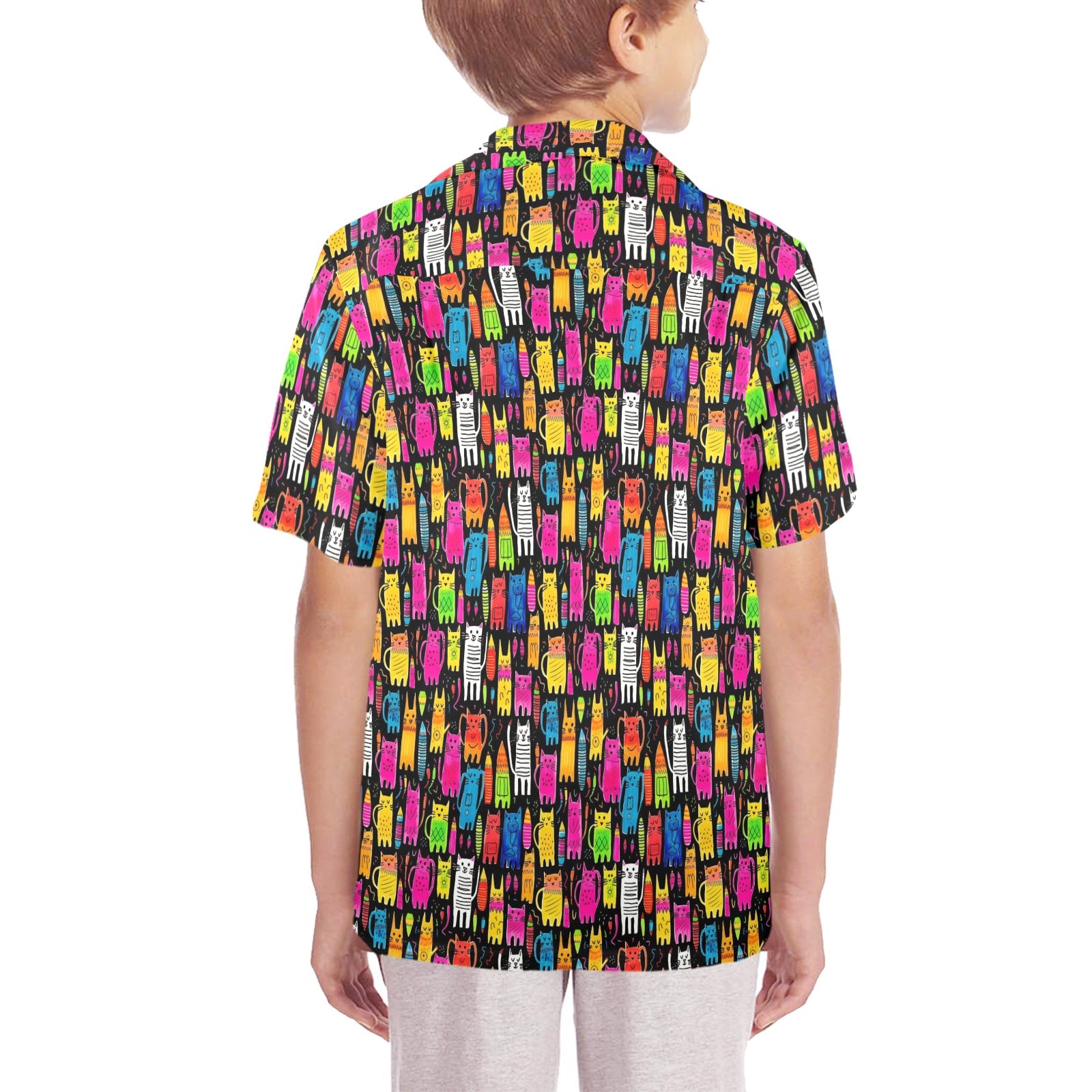 Colourful Cats Senior Kids Hawaiian Shirt Senior Kids Hawaiian Shirt 8-15 animal Printed Offshore