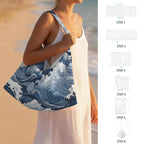 Japanese Waves Beach Chair Towel Cover with Side Pockets