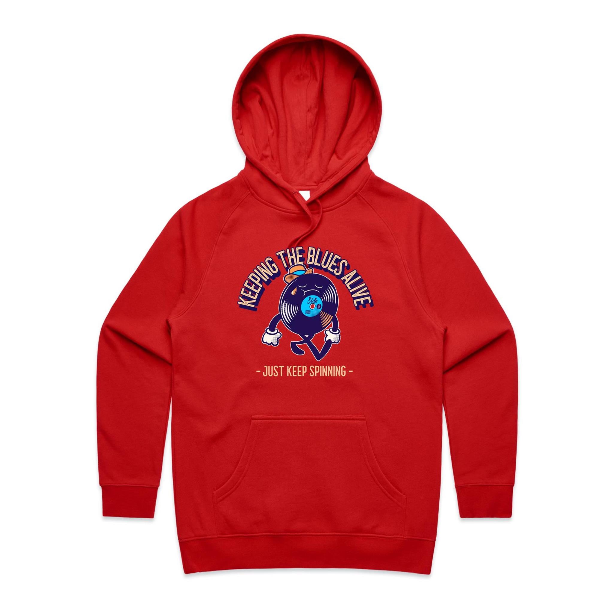 Keeping The Blues Alive - Womens Hoodie Red Womens 2XL Womens Hoodie Music Printed In Australia Retro