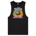 Never Forget Pluto Mens Men's AS Colour Drop Arm Tank Top Black Drop Arm Tank Top Printed In Australia Space