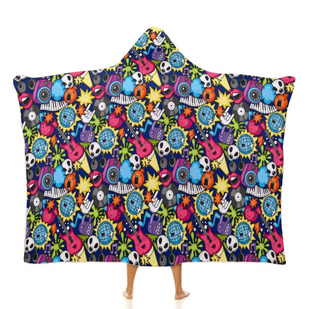 Sticker Music Kids Hooded Blanket 100cm x 130cm white 40"×50" Kids Hooded Blanket Music Printed Offshore