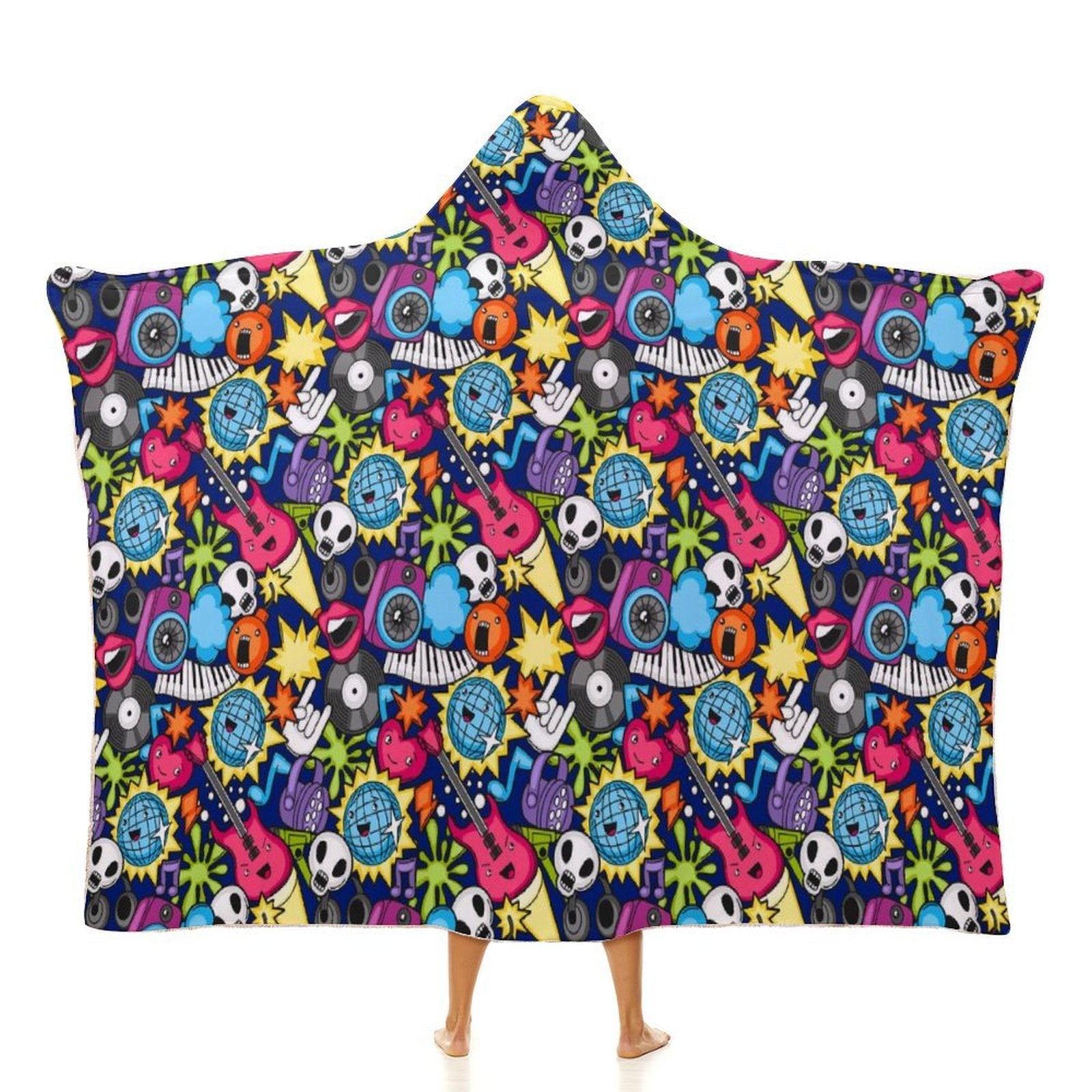 Sticker Music Kids Hooded Blanket 100cm x 130cm white 40"×50" Kids Hooded Blanket Music Printed Offshore