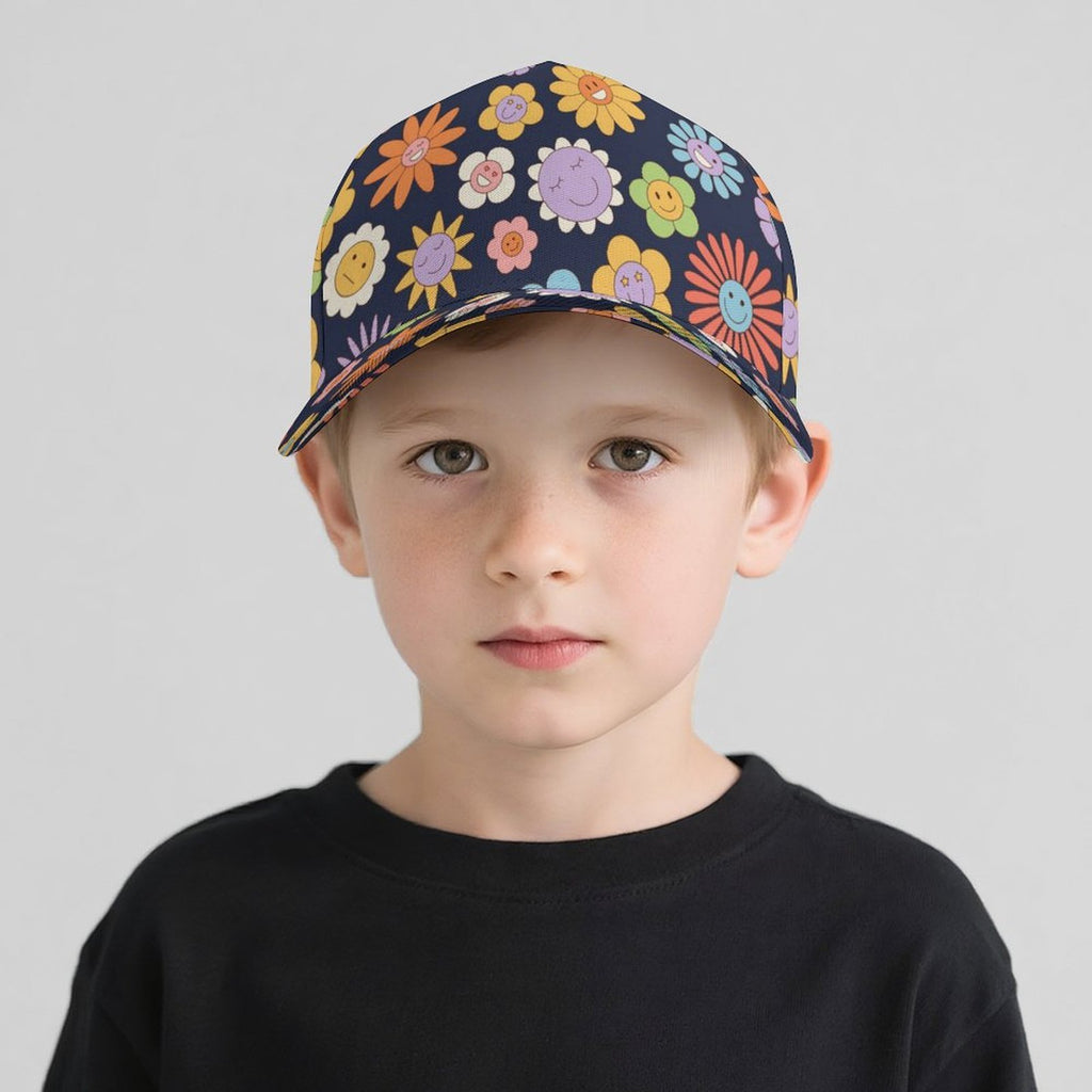 Groovy Flowers Kids Baseball Cap Kids Baseball Hat Printed Offshore Retro