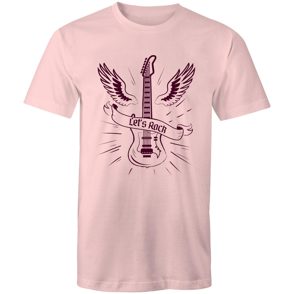 Let's Rock, Guitar - Mens T-Shirt Pink Mens T-shirt Music Printed In Australia