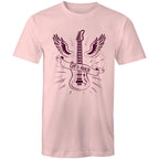Let's Rock, Guitar - Mens T-Shirt Pink Mens T-shirt Music Printed In Australia