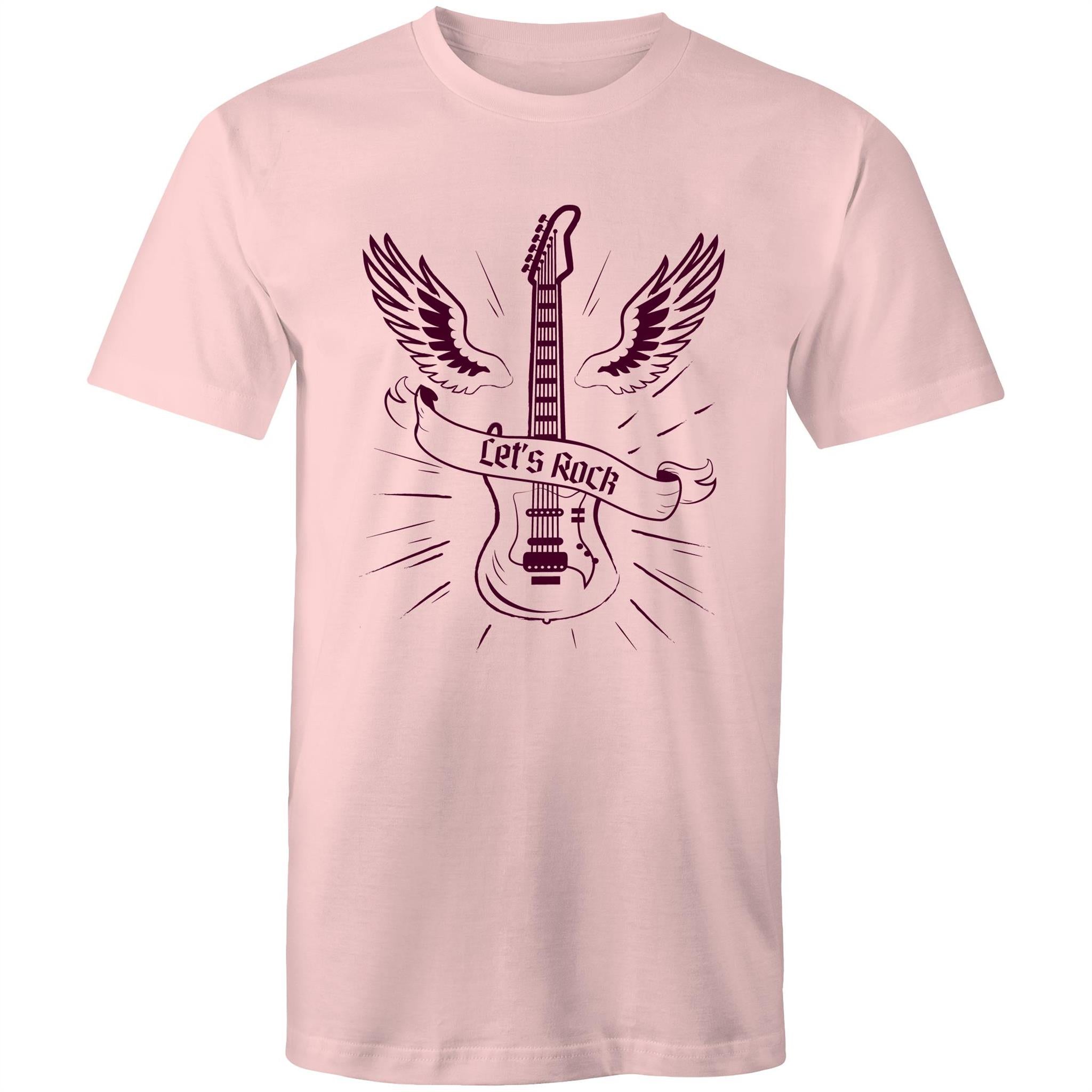 Let's Rock, Guitar - Mens T-Shirt Pink Mens T-shirt Music Printed In Australia
