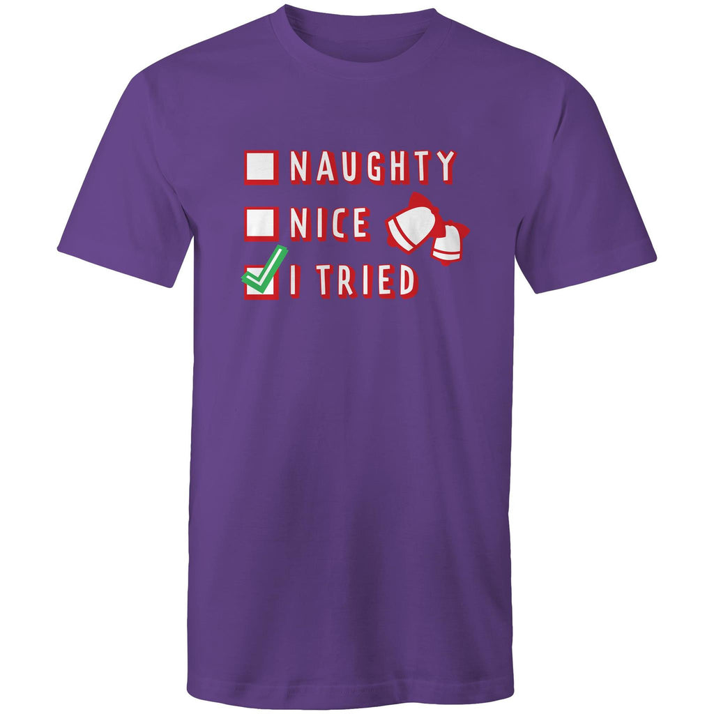 Santa's List, Naught, Nice, I Tried, Christmas - Mens T-Shirt Purple Mens Christmas T-shirt Christmas Printed In Australia