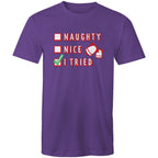 Santa's List, Naught, Nice, I Tried, Christmas - Mens T-Shirt Purple Mens Christmas T-shirt Christmas Printed In Australia