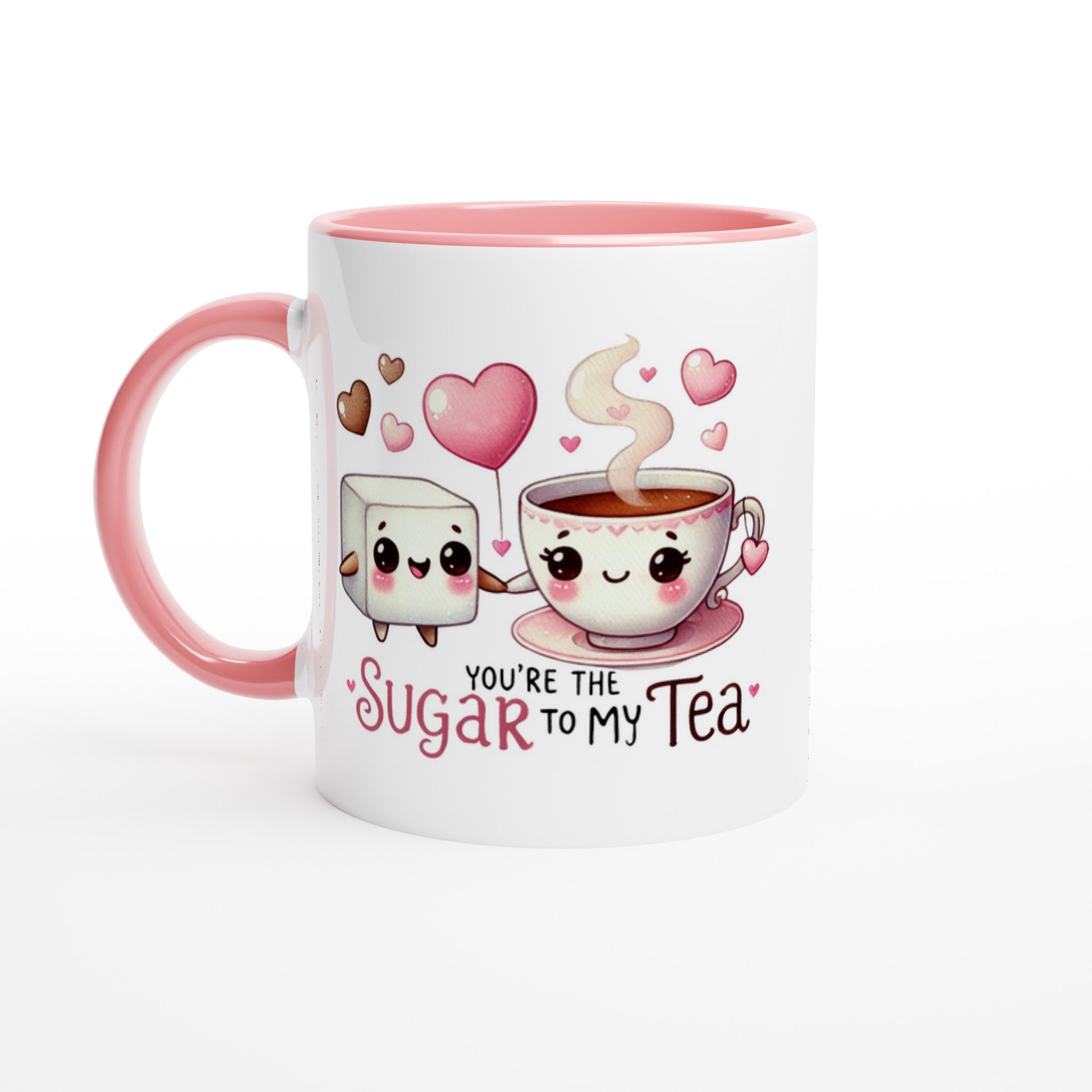 You're The Sugar To My Tea, Valentine - White 11oz Ceramic Mug with Colour Inside Ceramic Pink Colour 11oz Mug Food Globally Fulfilled Love