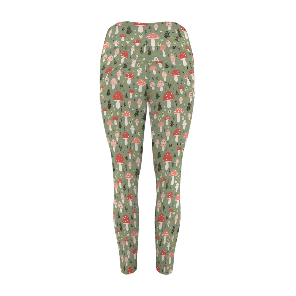 Mushroom Garden - Women's High Waist Pockets Yoga Leggings