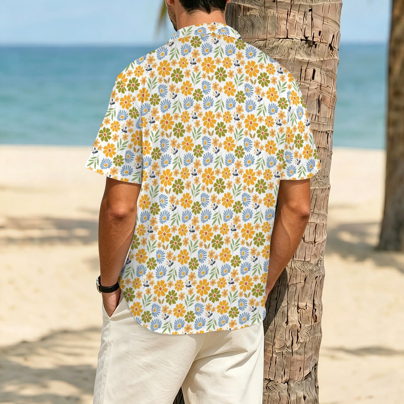 Retro Boho Flower Men's Crinkle Hawaiian Shirt