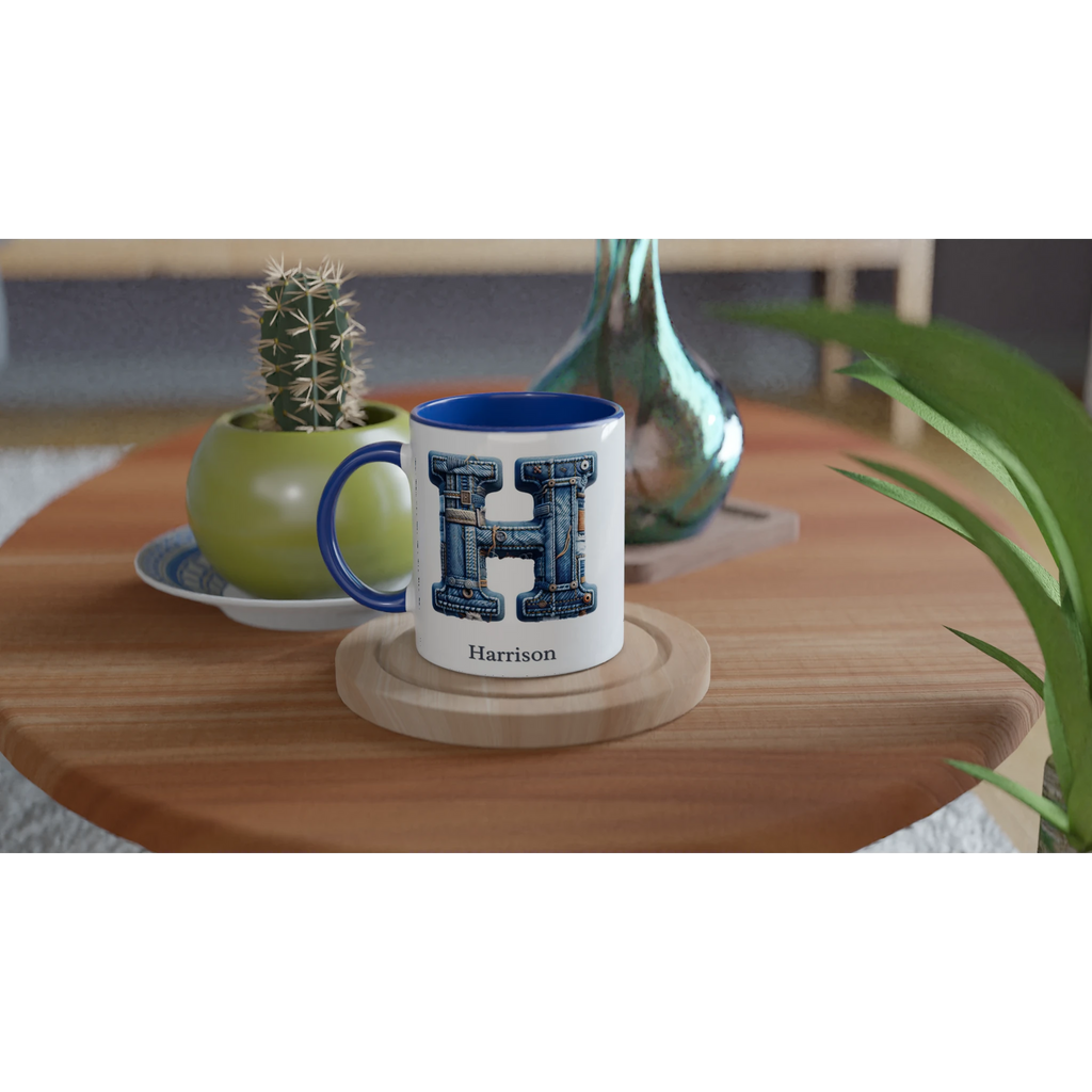 Blue Denim Initial - 11oz Ceramic Mug Personalised 11oz Mug customise Globally Fulfilled Initial Name personalise